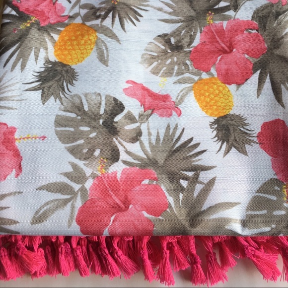 Pink Hibiscus Pineapples Fabric Shower Curtain - Picture 8 of 9